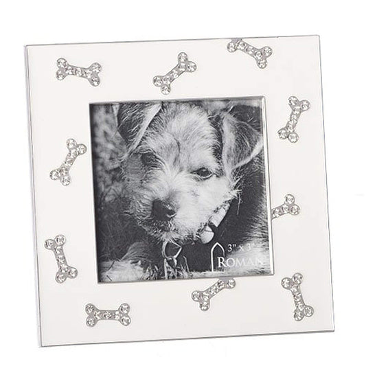 Dog Jewel Tone Bone Bright Silver Tone Finish 4.5 x 4.5 Zinc Alloy Photo Frame