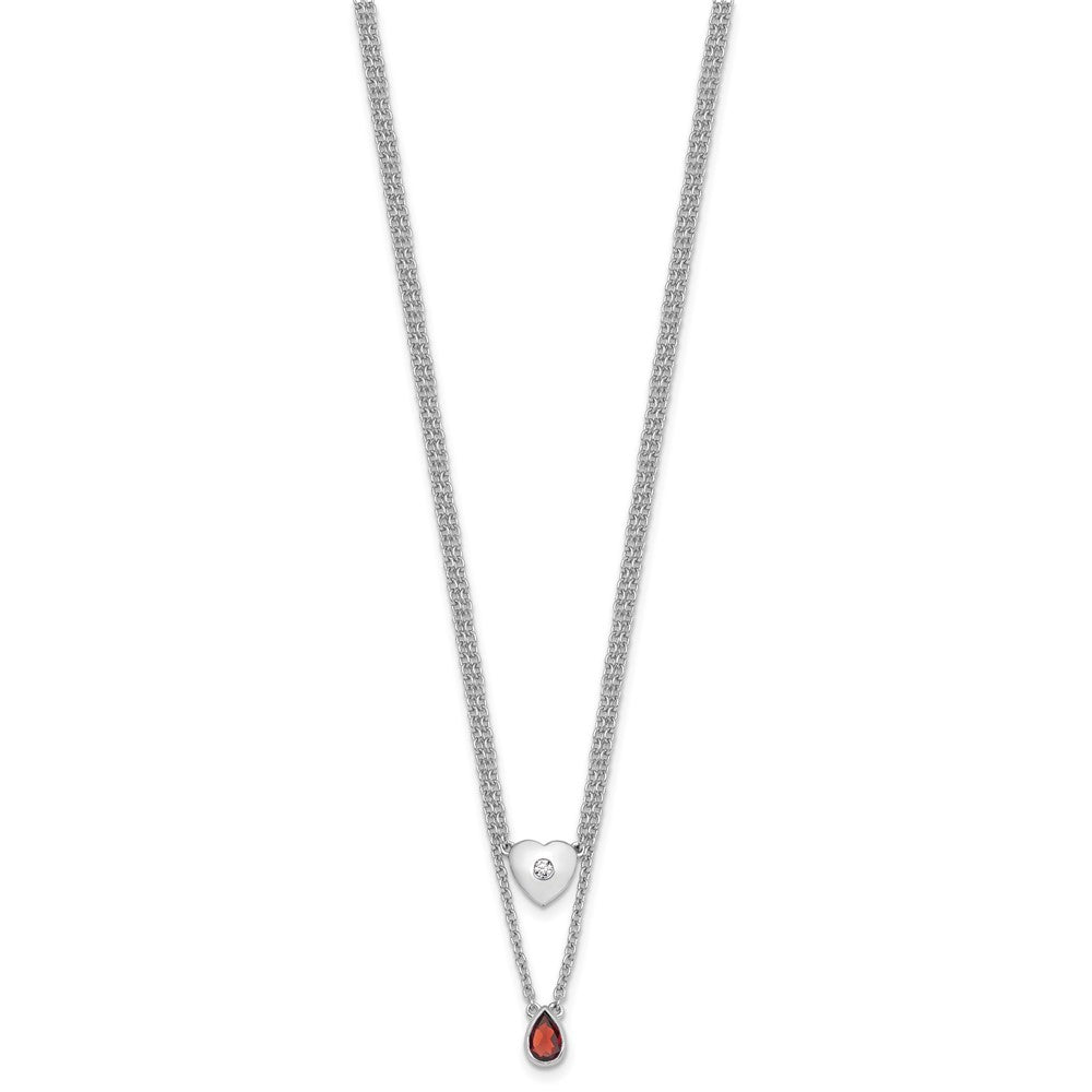 White Ice Sterling Silver Rhodium-plated 18inch Diamond Heart and Garnet Teardrop Necklace plus 2 inch Extender