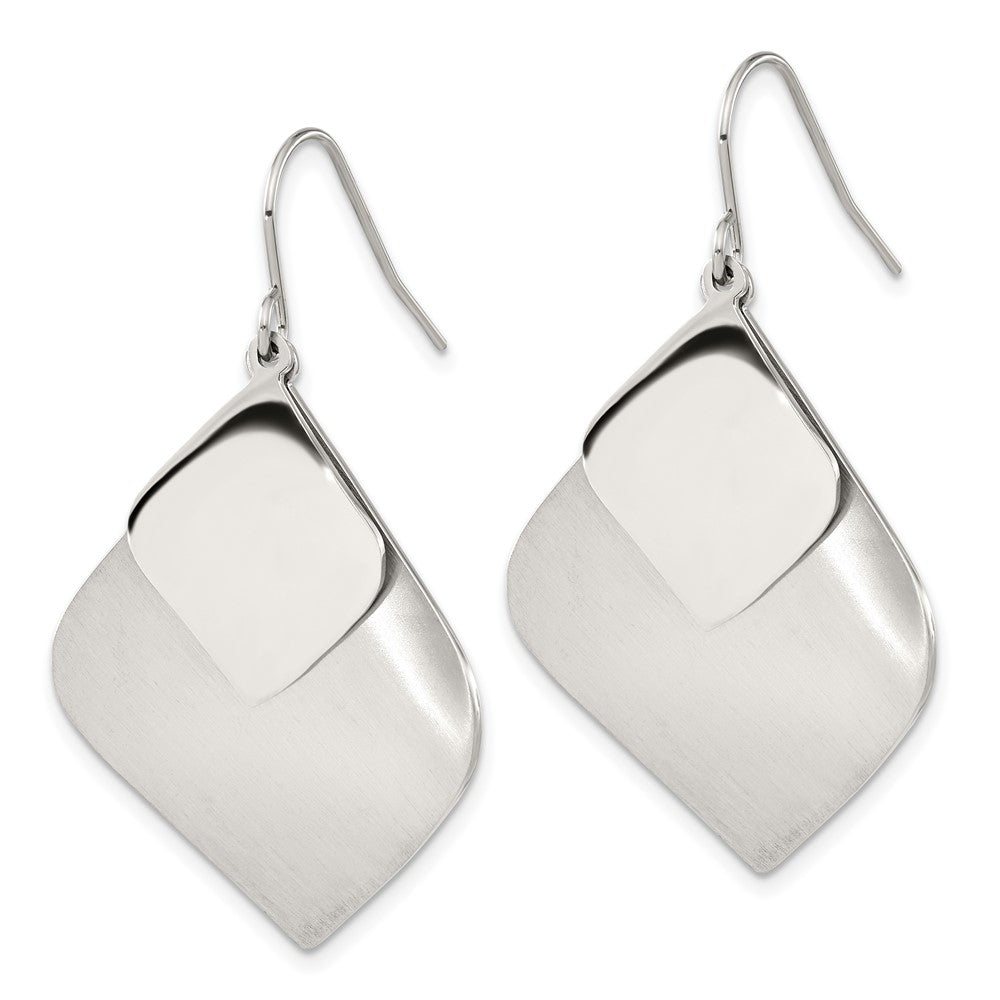 Stainless Steel Brushed and Polished Shepherd Hook Dangle Earrings