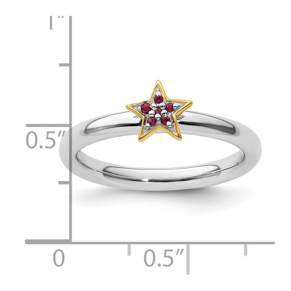 SS Stackable Expression Gold-Plated Cr. Ruby Star Ring