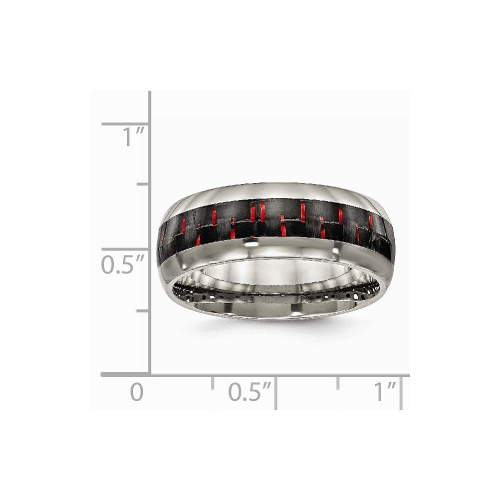 Titanium Polished with Black/Red Carbon Fiber Inlay 8mm Ring Size - 9.5
