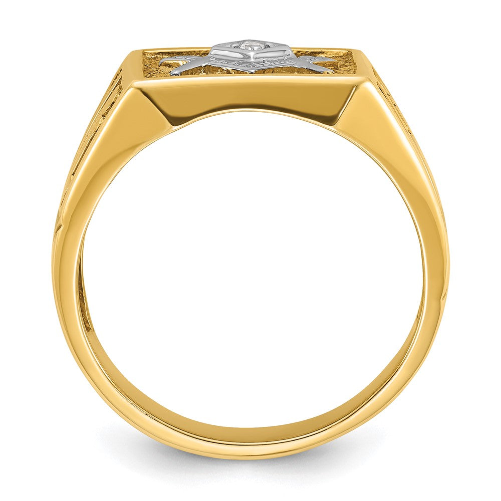 IBGoodman 14k with White Rhodium Men's Polished and Textured Diamond Blue Lodge Master Masonic Ring Size 10