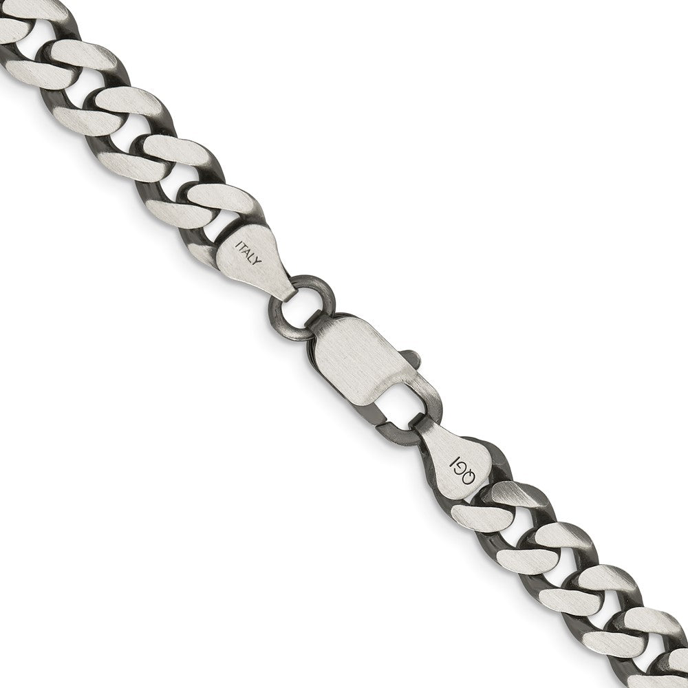 Sterling Silver Antiqued 7.5mm Curb Chain 26 Inches