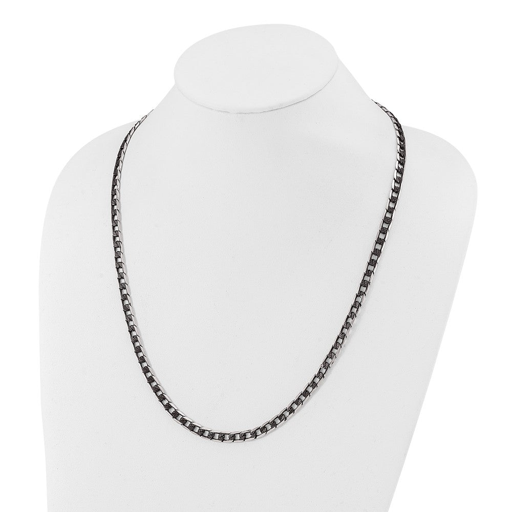 Stainless Steel Brushed & Textured Black IP-plated Curb Chain 24in Necklace