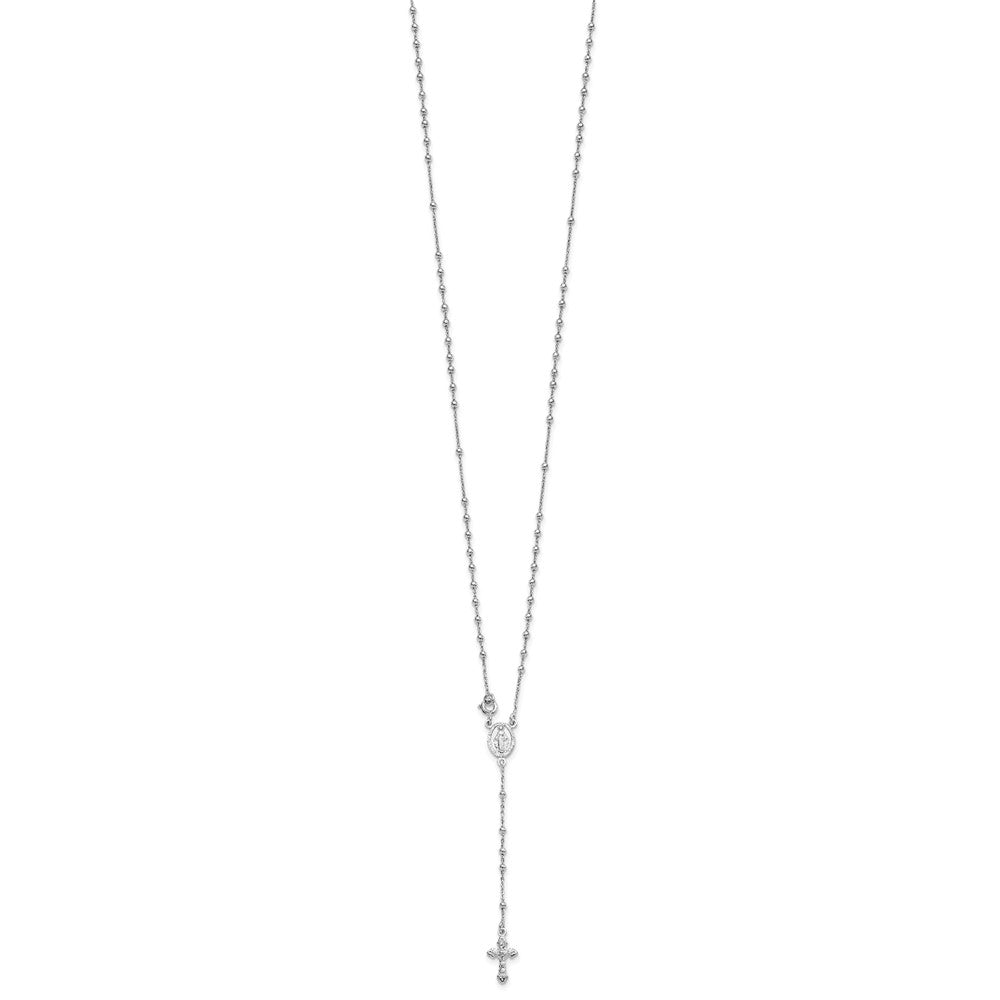 Sterling Silver 18 Rhodium Plated Polished Beaded Rosary 18 Inches