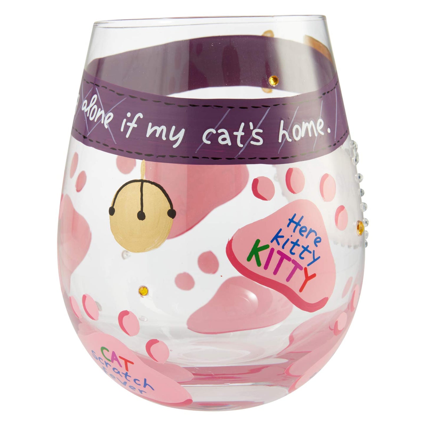 Enesco 6006302 Designs by Lolita Love My Cat Hand-Painted Artisan Stemless Wine Glass, 20 Ounce