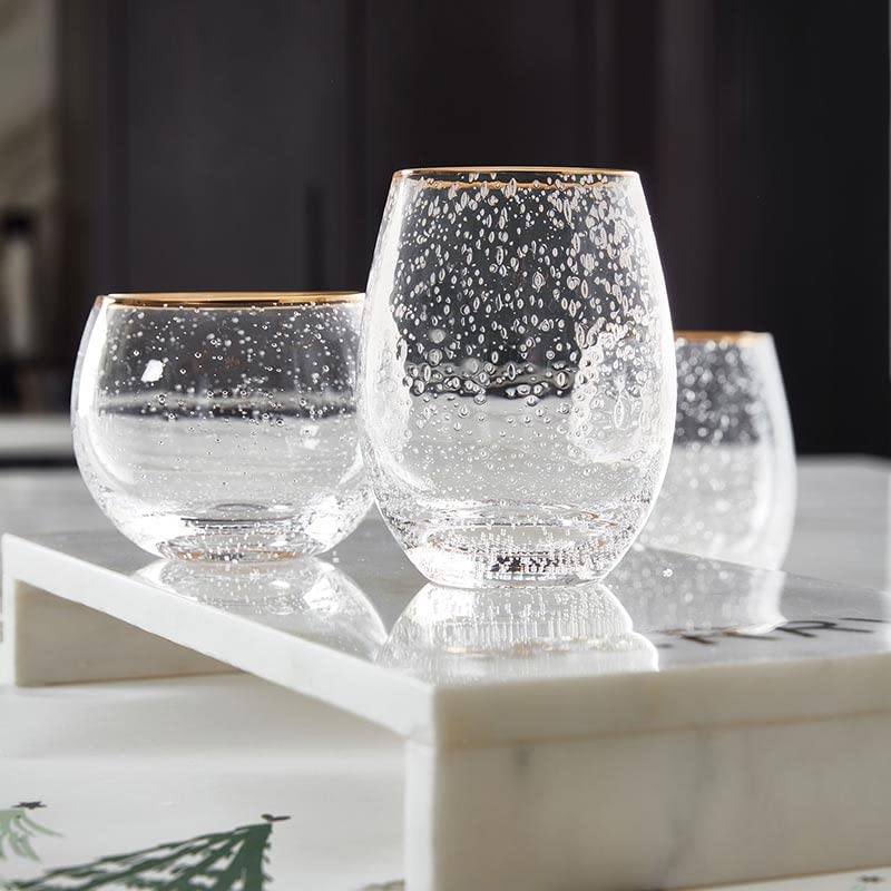 Gold-plated Rimmed Seeded 17 ounce Wine Glass