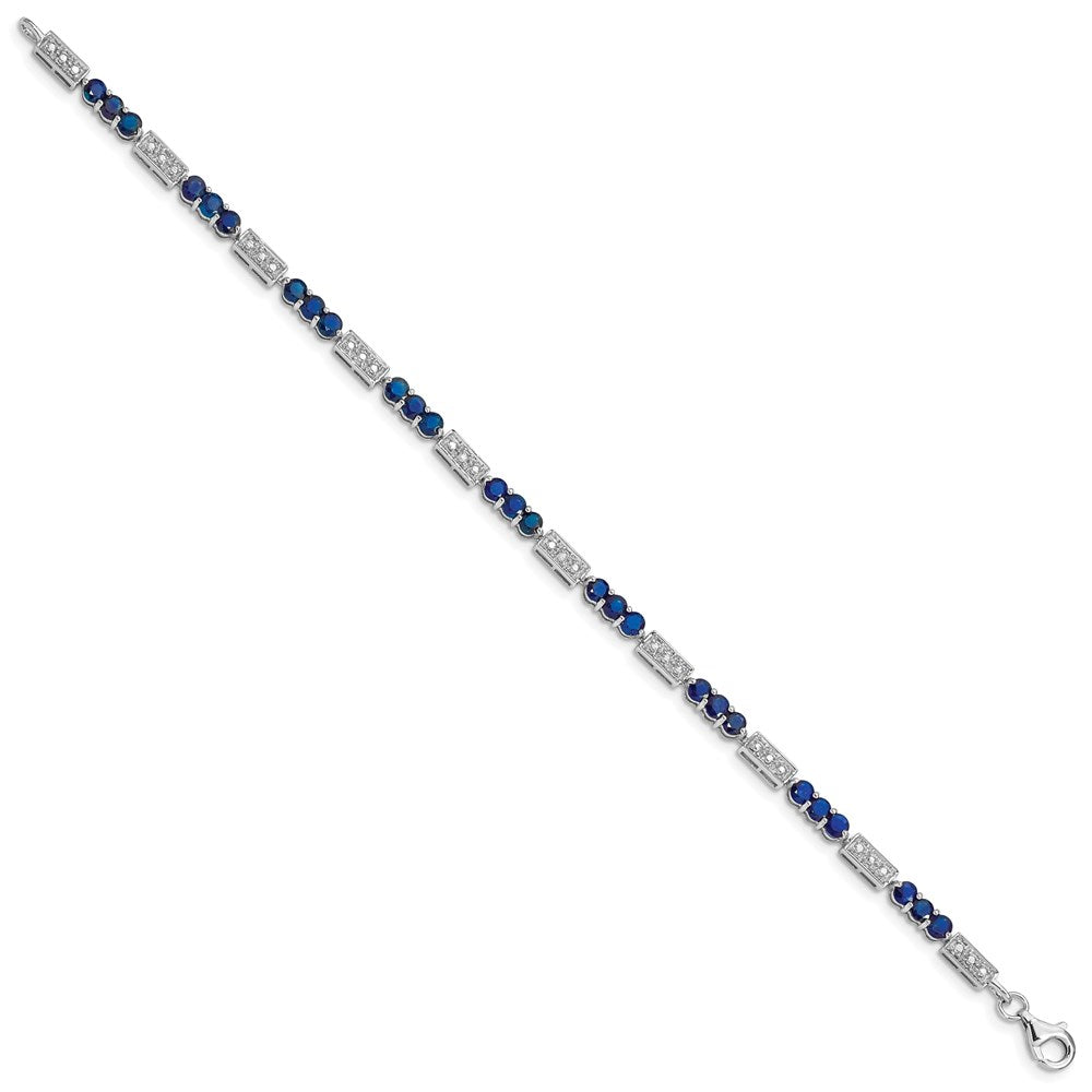 Sterling Silver Rhodium-plated Sapphire and Diamond Bracelet 7 inches