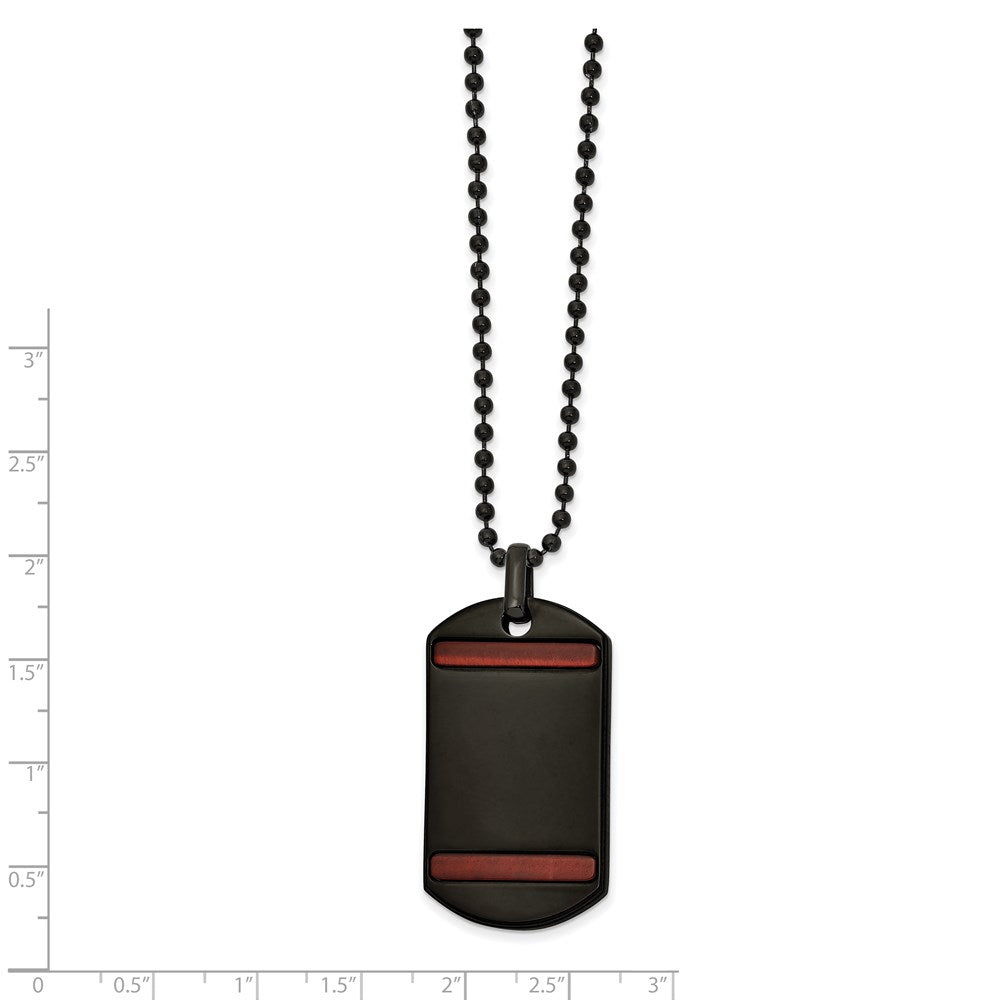 Stainless Steel Polished Black IP w/Tiger's Eye Dog Tag 22in Necklace