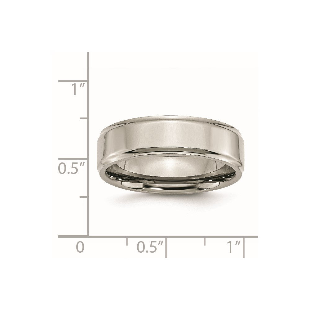 Titanium Polished 7mm Ridged Edge Band Size - 7.5