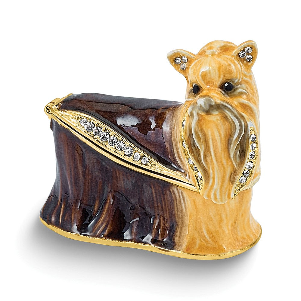 Luxury Giftware by Jere Bejeweled BUTTONS Yorkshire Terrier Trinket Box with Matching 18 inch Necklace