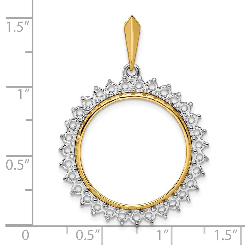 Wideband Distinguished Coin Jewelry 14k Two-tone Polished Diamond Circle 21.6mm Prong Coin Bezel Pendant Mounting