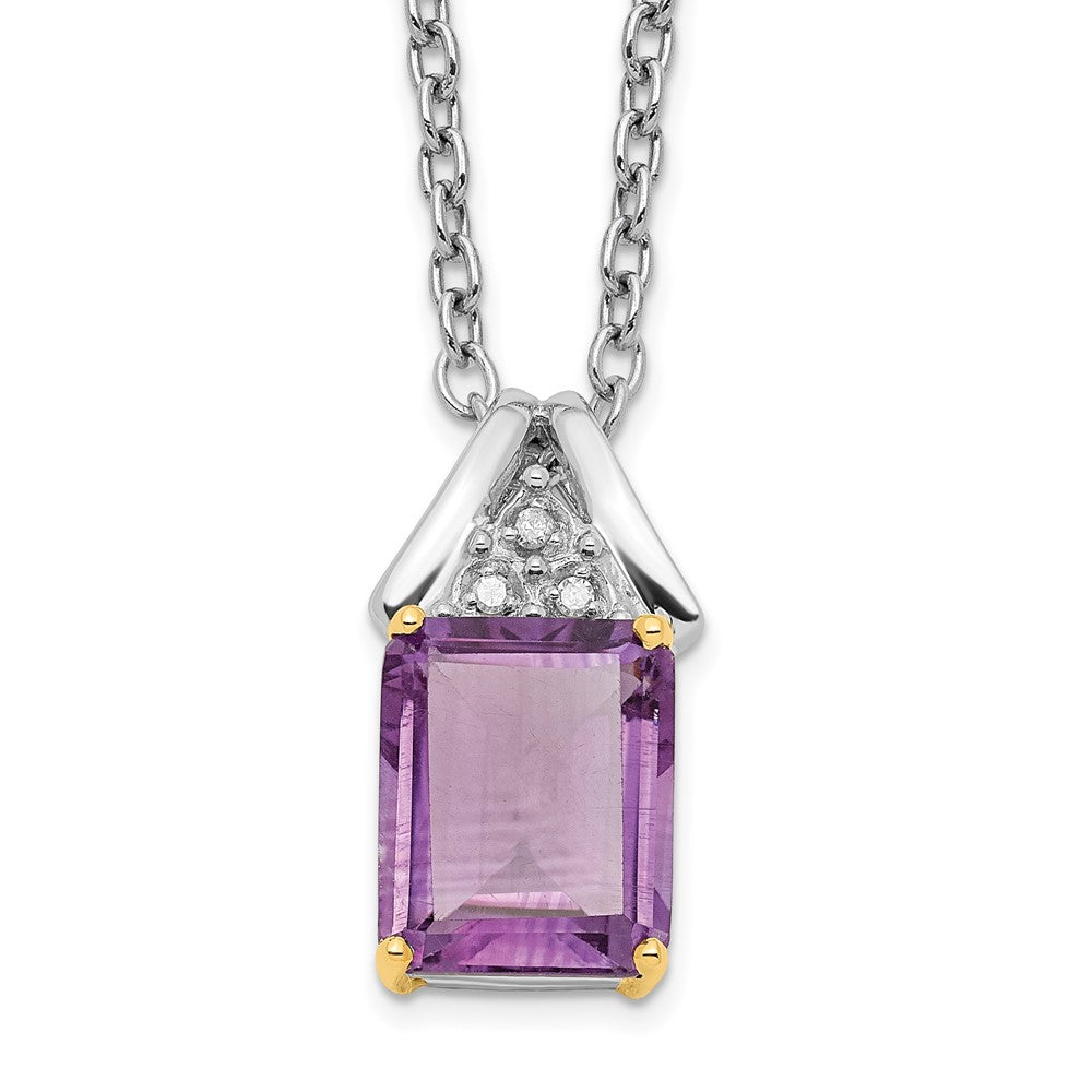 Brilliant Gemstones Sterling Silver with 14K Accent Rhodium-plated Amethyst and Diamond 18 Inch Necklace with 2 Inch Extender 18 Inches