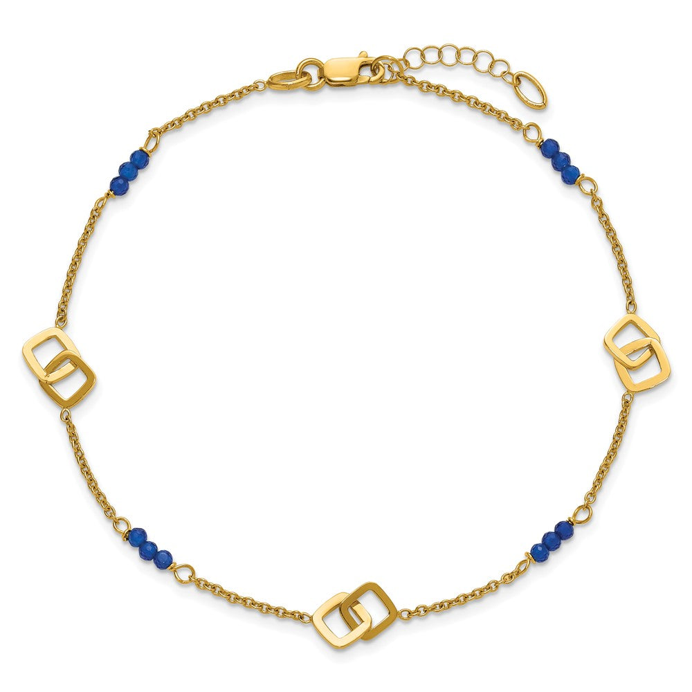 14k Polished Blue Spinel Beads and Squares 9 inch with 1 inch Extender Anklet