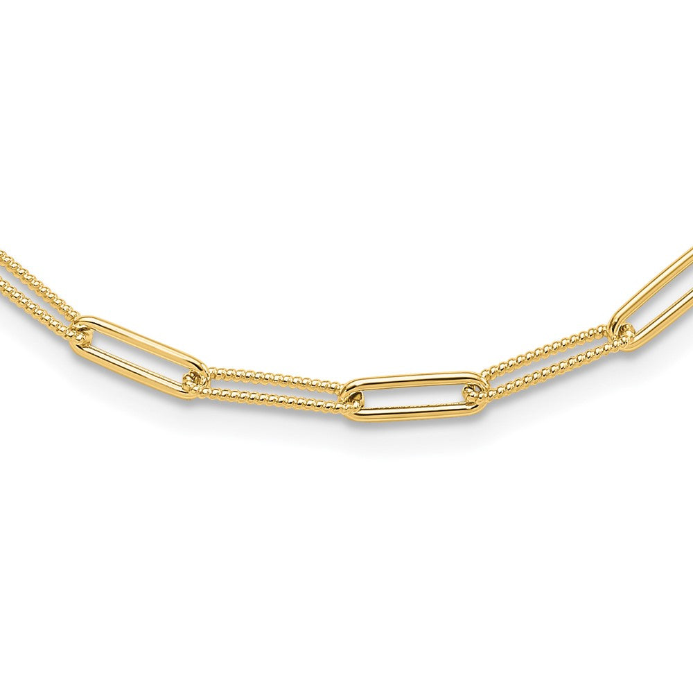 14K Polished and Textured Paperclip Link Necklace