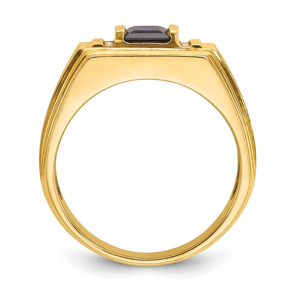14k IBGoodman Men's Created Sapphire and 1/20 carat Diamond Satin Complete Ring