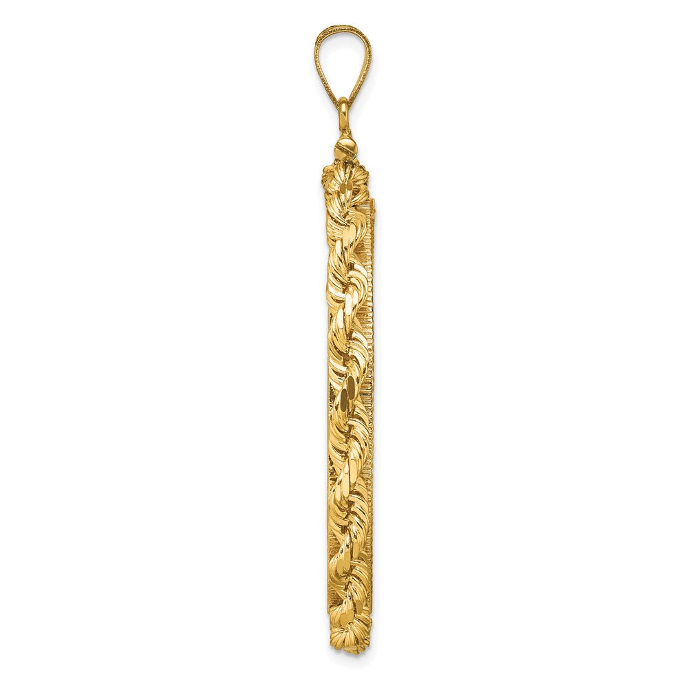 Wideband Distinguished Coin Jewelry 14k Polished Rope and Diamond-cut 34.2mm x 2.85mm Screw Top Coin Bezel Pendant