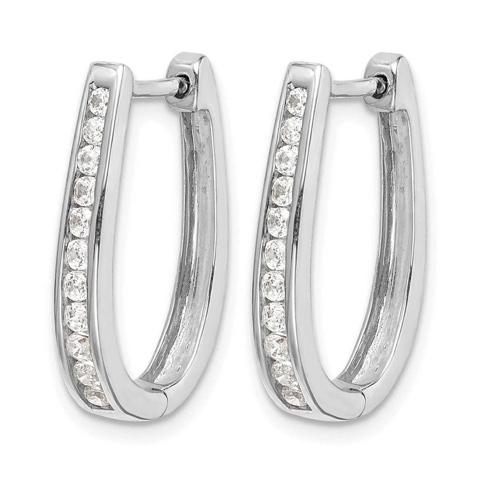 14k White Gold 1/2 carat Diamond Channel-set Oval Hinged Hoop Earrings