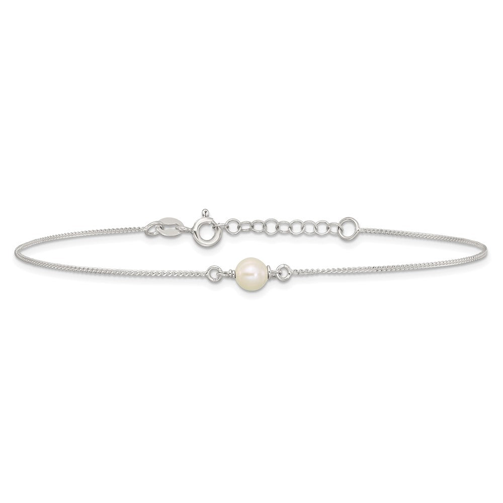 Sterling Silver Polished 5-6mm Freshwater Cultured Pearl 9 inch with 1 inch Extension Anklet