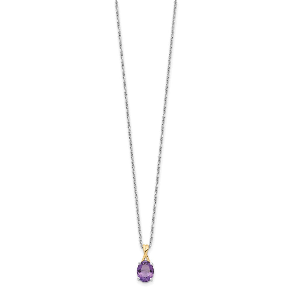 Brilliant Gemstones Sterling Silver with 14K Accent Rhodium-plated Amethyst and Diamond 18 Inch Necklace with 2 Inch Extender 18 Inches