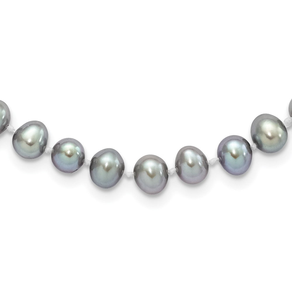Sterling Silver Rhodium-plated 6-7mm Grey Near-Round Freshwater Cultured Pearl 24 inch Necklace 24 Inches