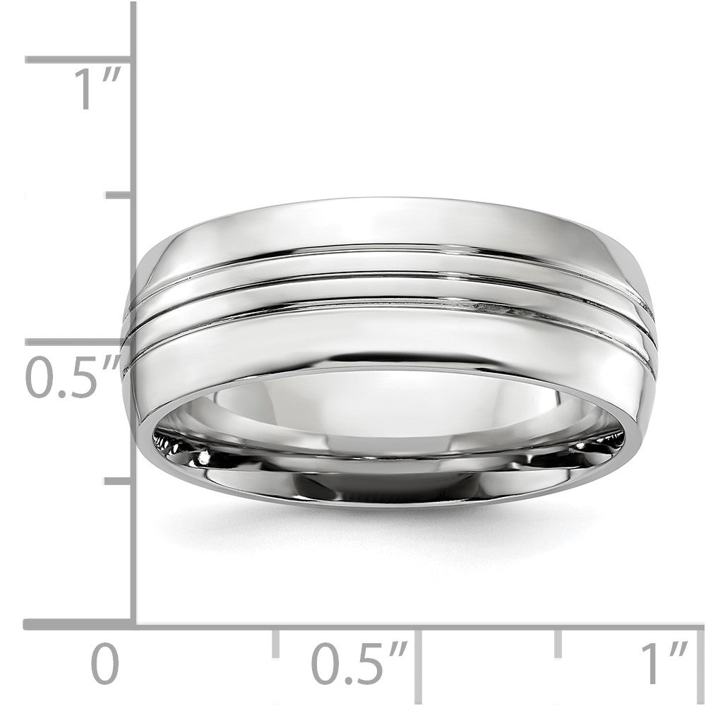 Cobalt Polished Grooved 8mm Band Size - 10.5