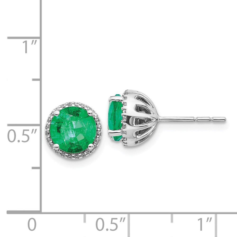 14k White Gold Diamond and Emerald Post Earrings