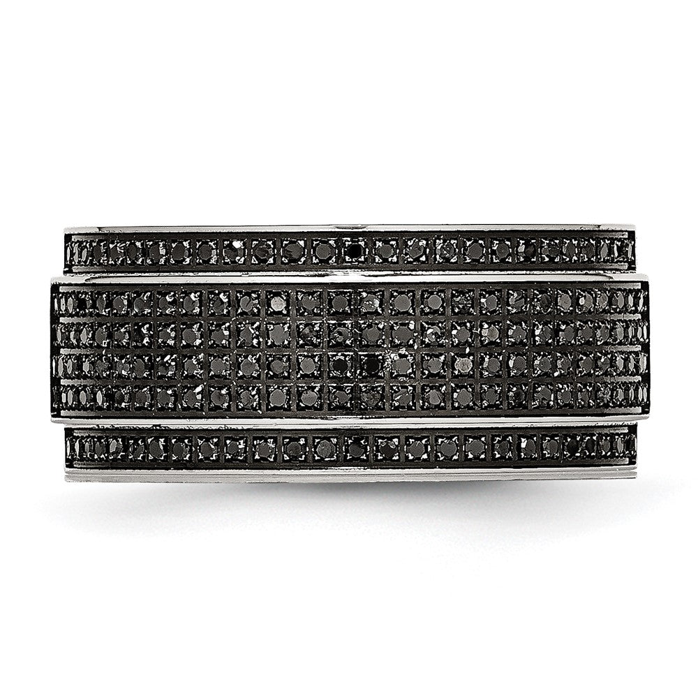 Stainless Steel Polished 1/2ct Black Diamond 10mm Ridged Edge Band Size - 8.5