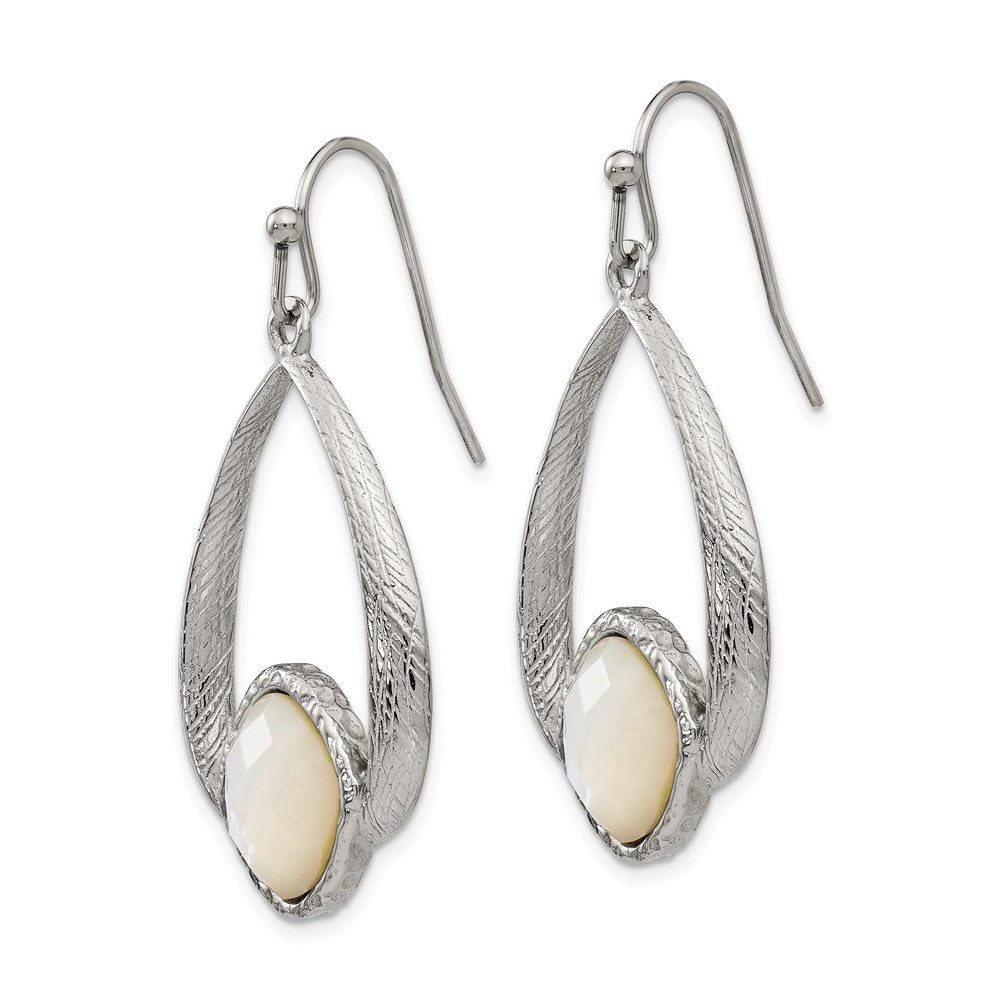 Stainless Steel Polished and Textured Mother of Pearl Dangle Earrings