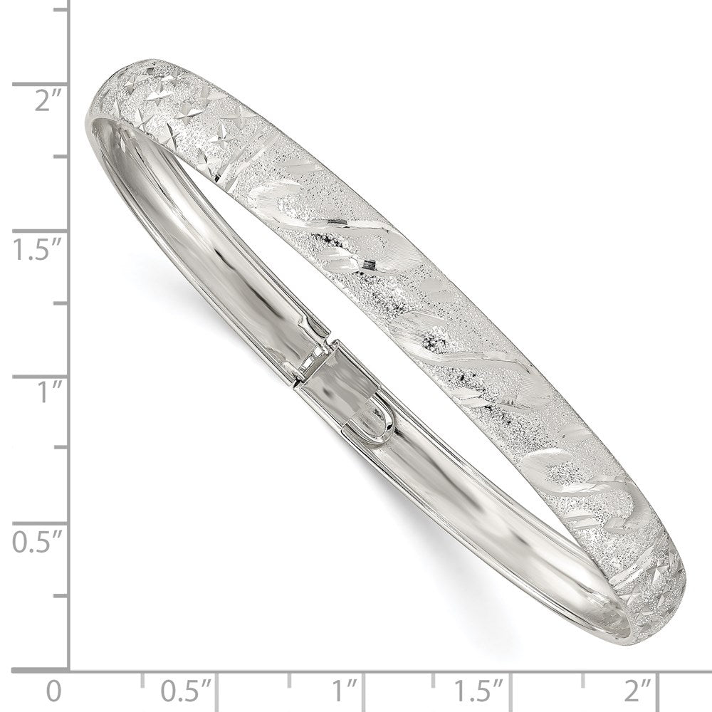Sterling Silver 6.5mm Diamond-cut Flexible Bangle 7.25 inches