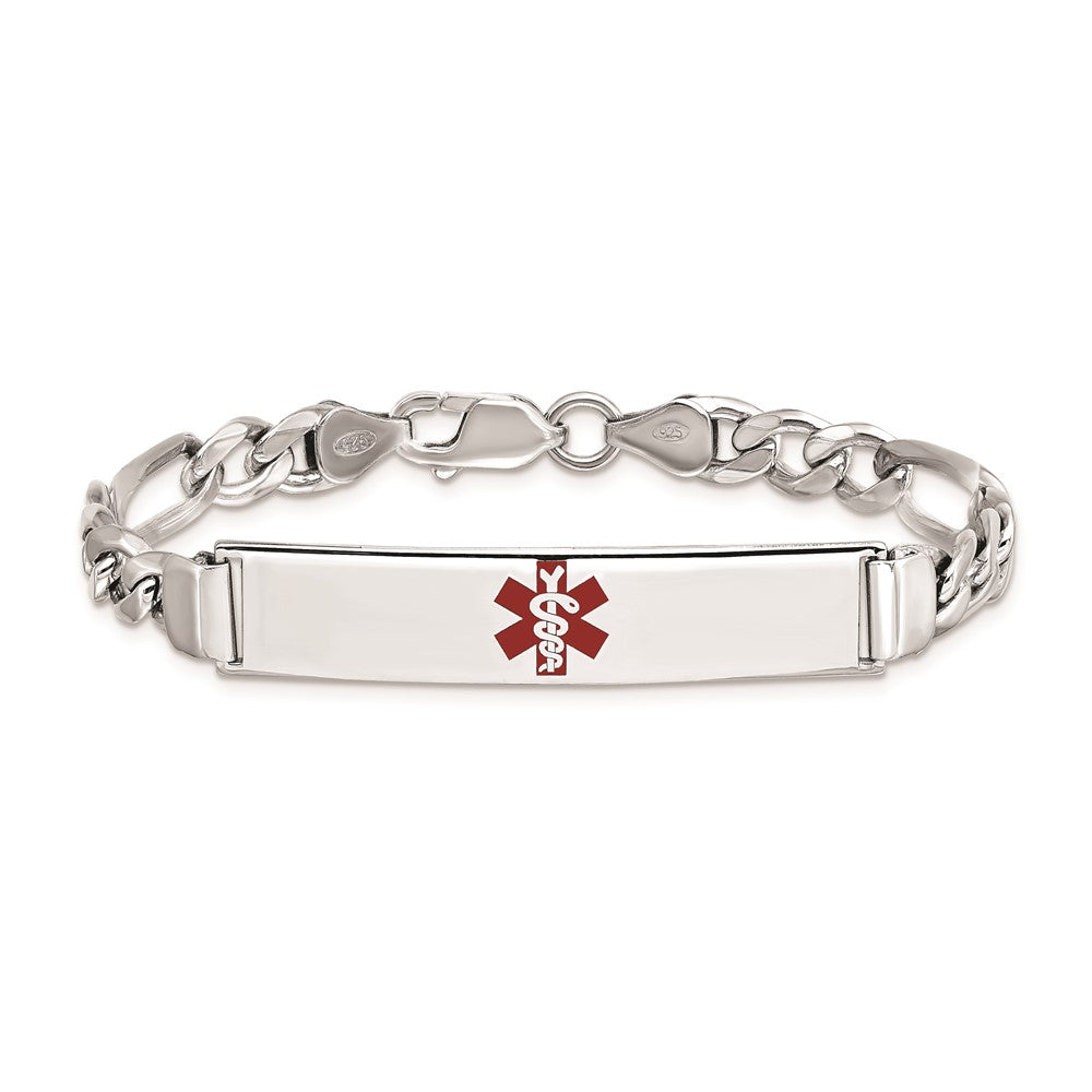 Sterling Silver Rhodium-plated Medical ID Figaro Link Bracelet 8 inches