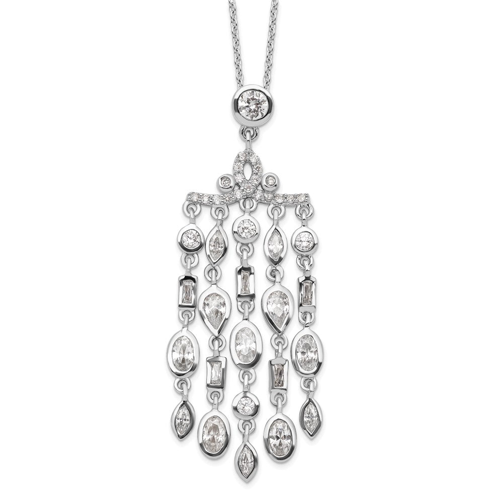 Sterling Silver Rhodium Plated Bezel CZ Fancy Necklace