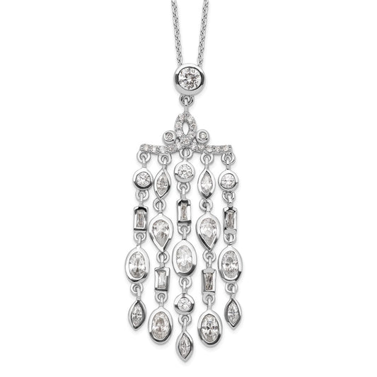 Sterling Silver Rhodium Plated Bezel CZ Fancy Necklace