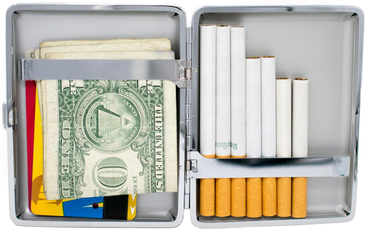 Set of 2 Metal-Plated 100s Leather Cigarette Case & Stash Box (Crocodile Navy)