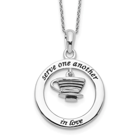 Sentimental Expressions Sterling Silver Rhodium-plated Antiqued Serve One Another 18in Necklace