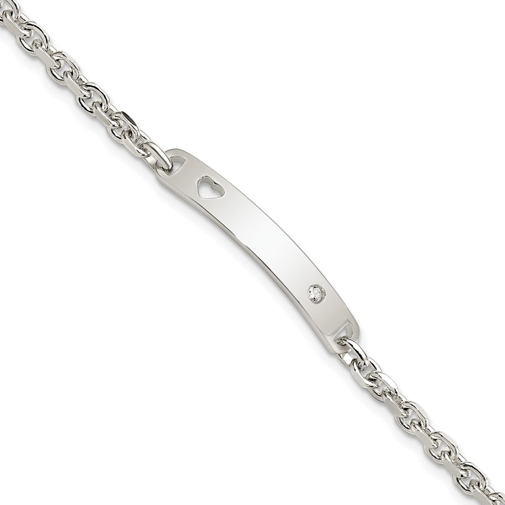 Sterling Silver Polished ID W/CZ Heart Bracelet 7.5 inches