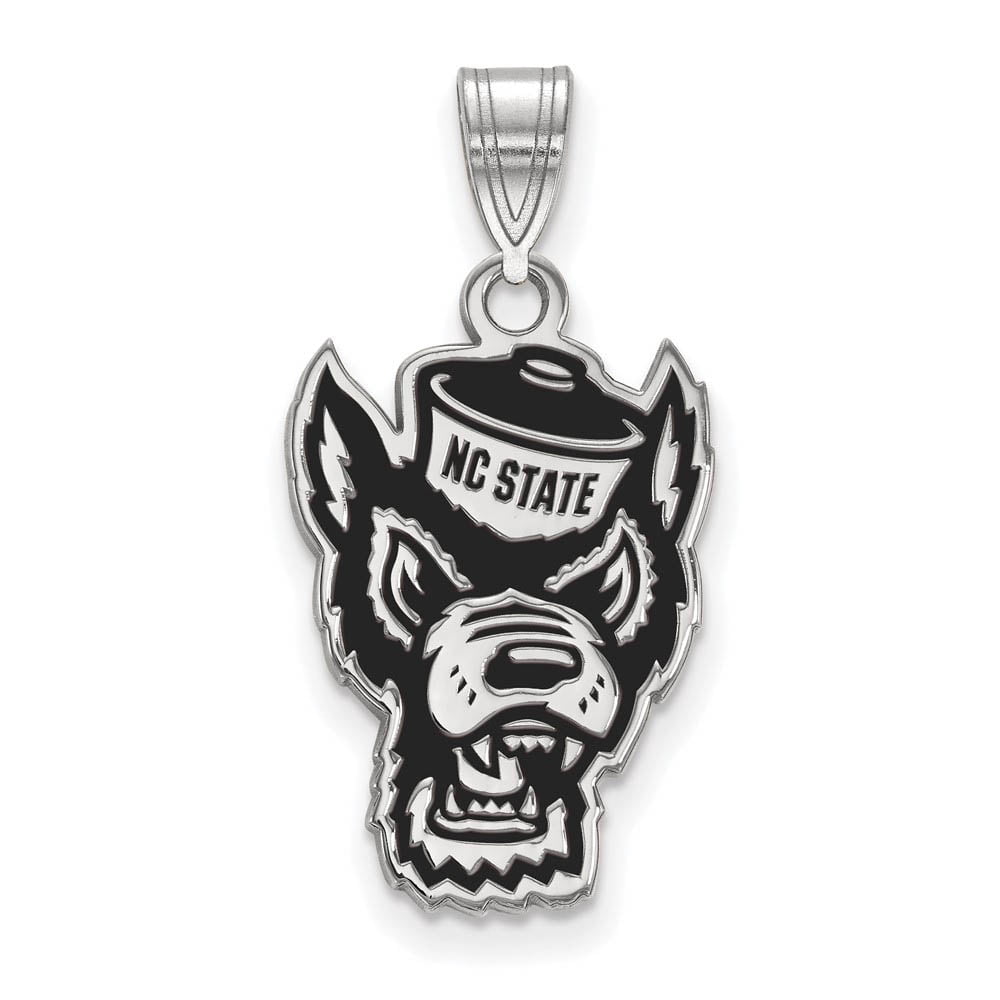 Sterling Silver Rhodium-plated LogoArt North Carolina State University Wolf Large Enameled Pendant Q-SS076NCS
