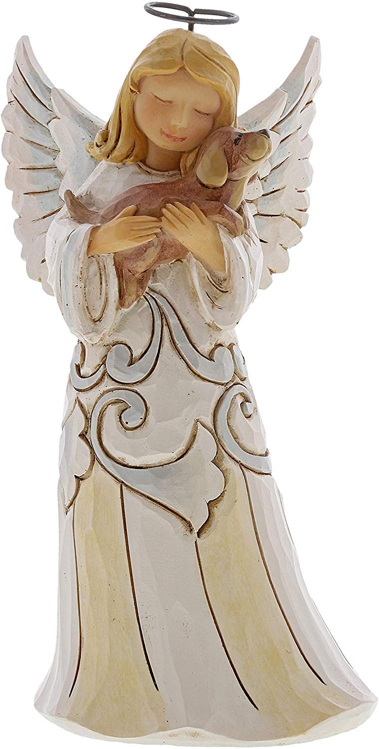 Enesco Jim Shore Heartwood Creek White Farmhouse Angel with Dog