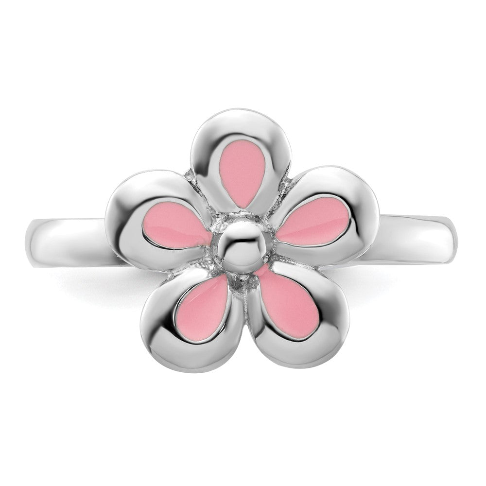 Sterling Silver Stackable Expressions Polished Pink Enameled Flower Ring Size -5