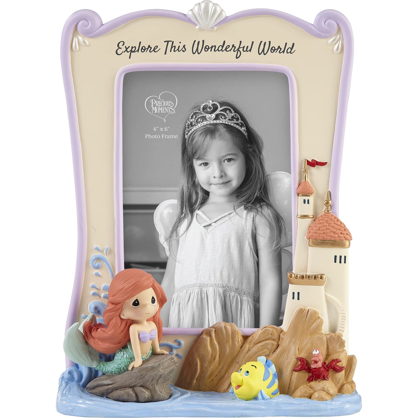 Precious Moments Disney Hand-painted Resin Explore This Wonderful World Ariel Sculpted 4x6 Photo Frame