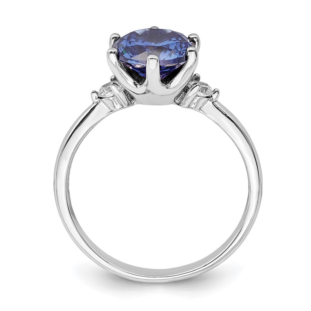 Sterling Silver Rhod-plated Blue and White CZ Ring