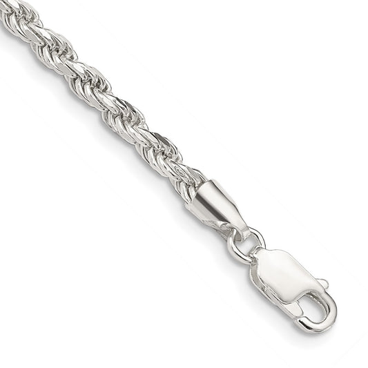 Sterling Silver 3.2mm Diamond-cut Rope Chain 9 inches