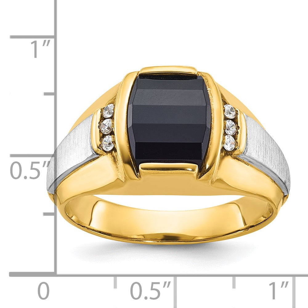 14k Two-tone IBGoodman Men's Satin Onyx and 1/10 carat Diamond Complete Ring