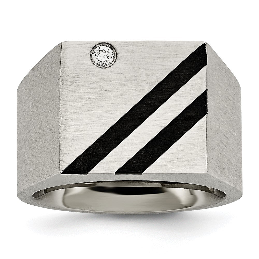 Stainless Steel Brushed Black IP-plated w/CZ Signet Ring Size - 12