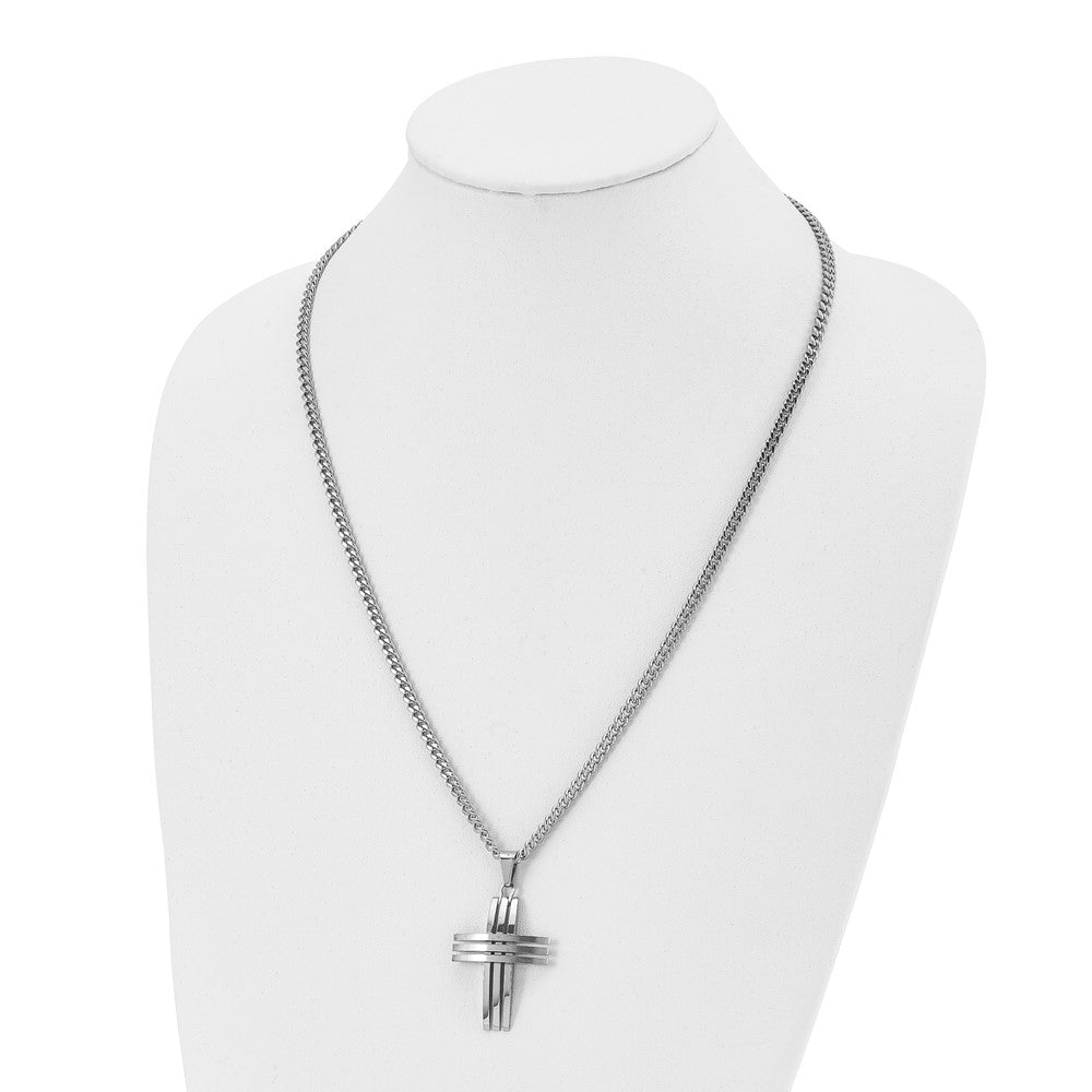 Stainless Steel Brushed and Polished Cross 24in Necklace