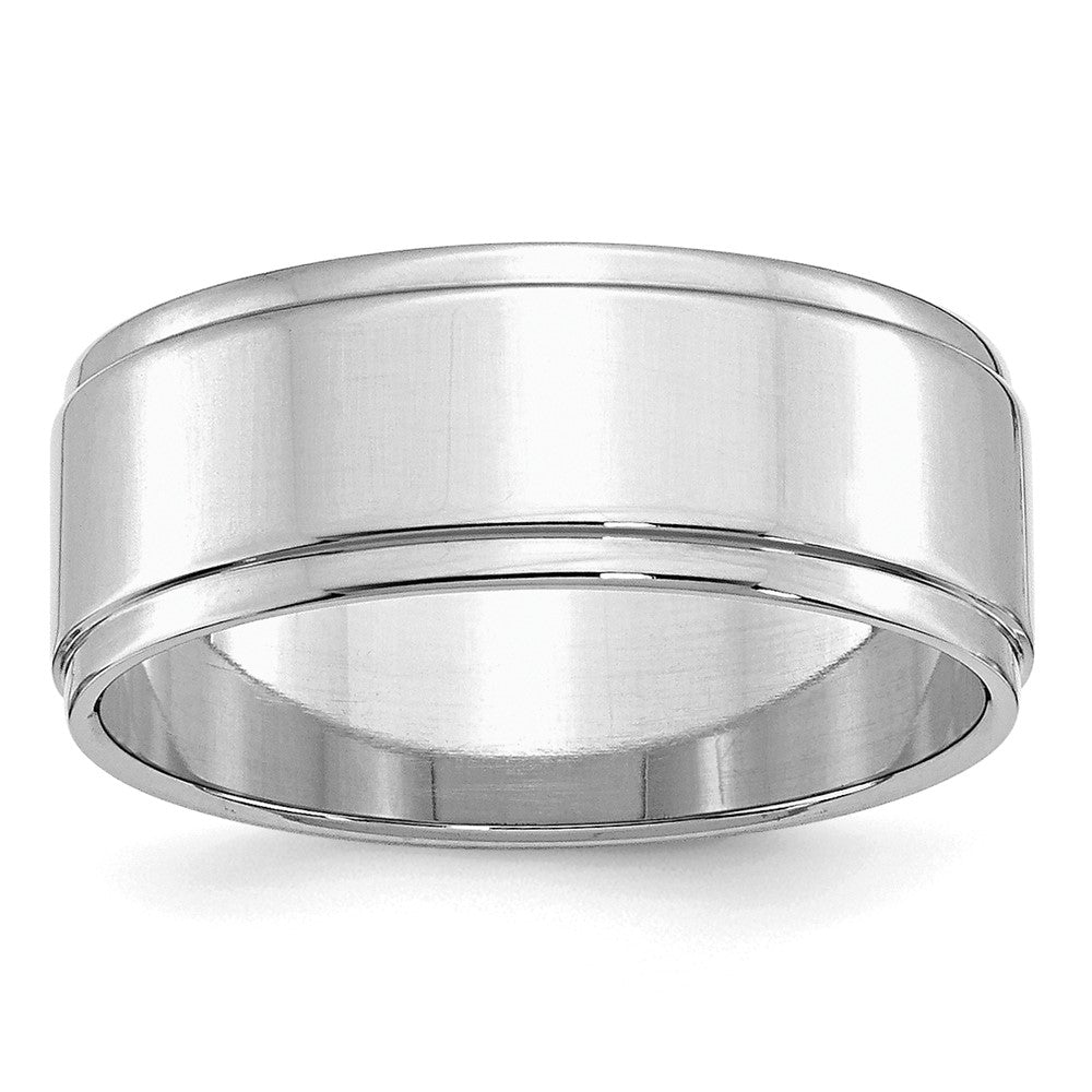SS Rhodium-plated 8mm Flat w/ Step Edge Size 12 Band