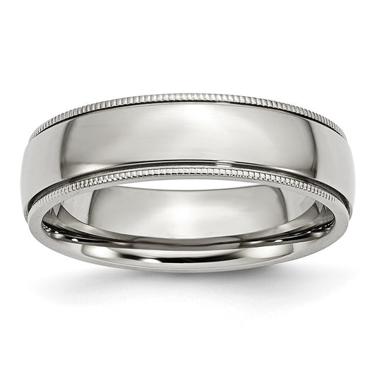 Stainless Steel Polished 6mm Grooved and Beaded Band Size - 10