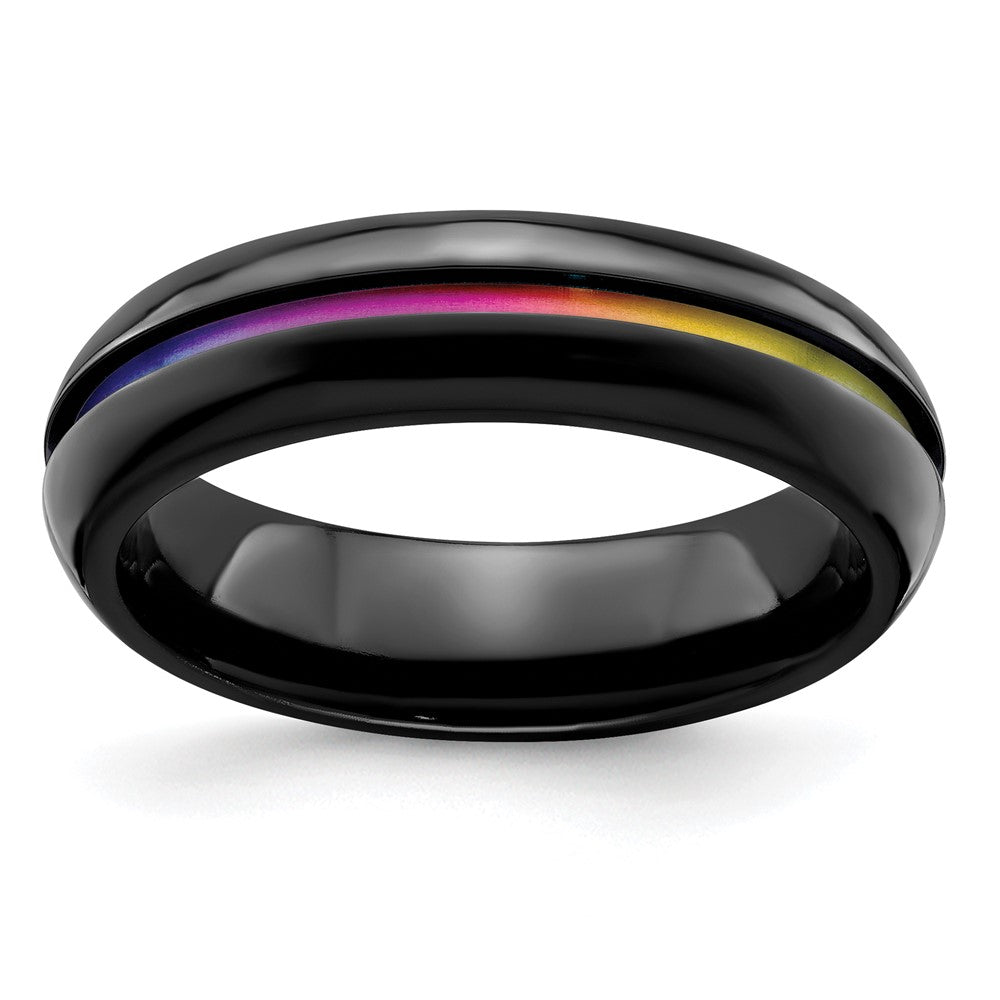 Edward Mirell Black Ti Rainbow Anodized Center Polished 6mm Band