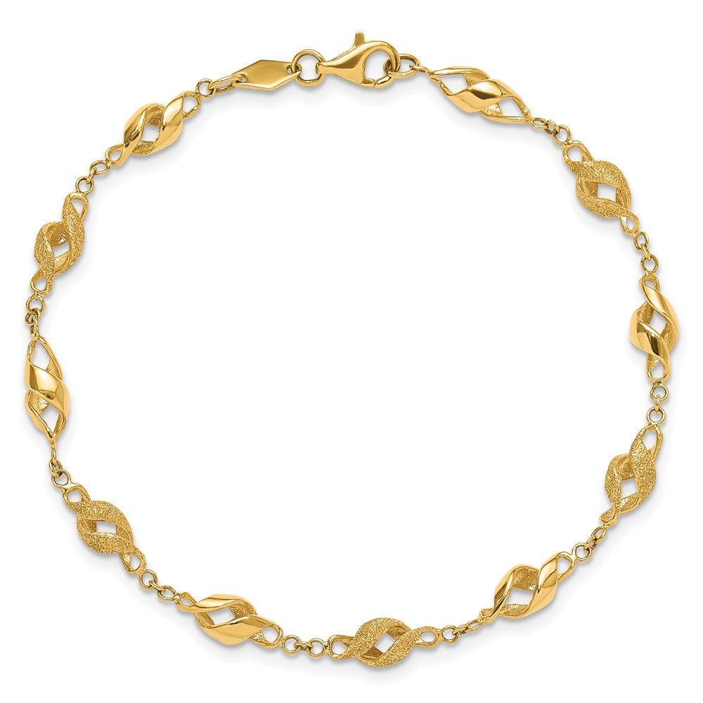 10k Polished and Lasered Spiral Link 7.25in Bracelet
