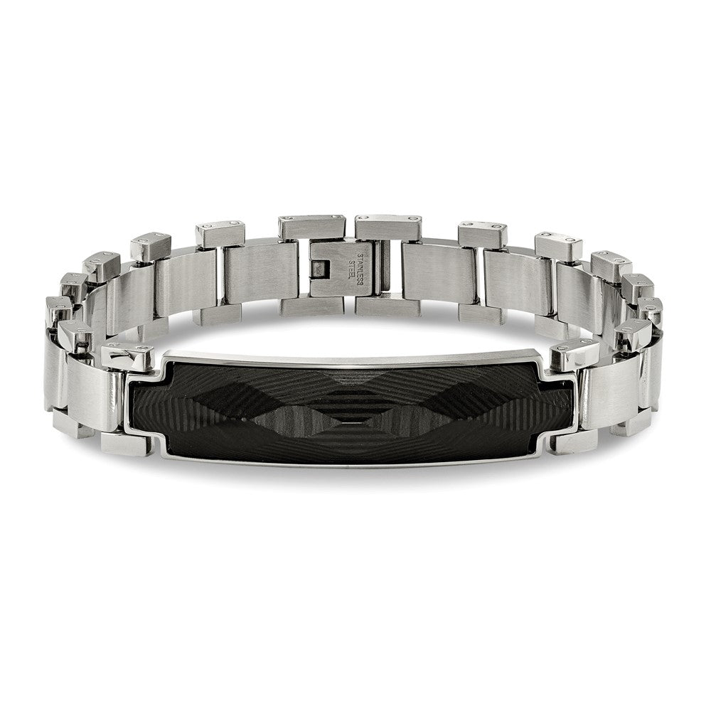 Stainless Steel 8.25in Brushed & Polished Solid Carbon Fiber Inlay Bracelet 8.25 inches